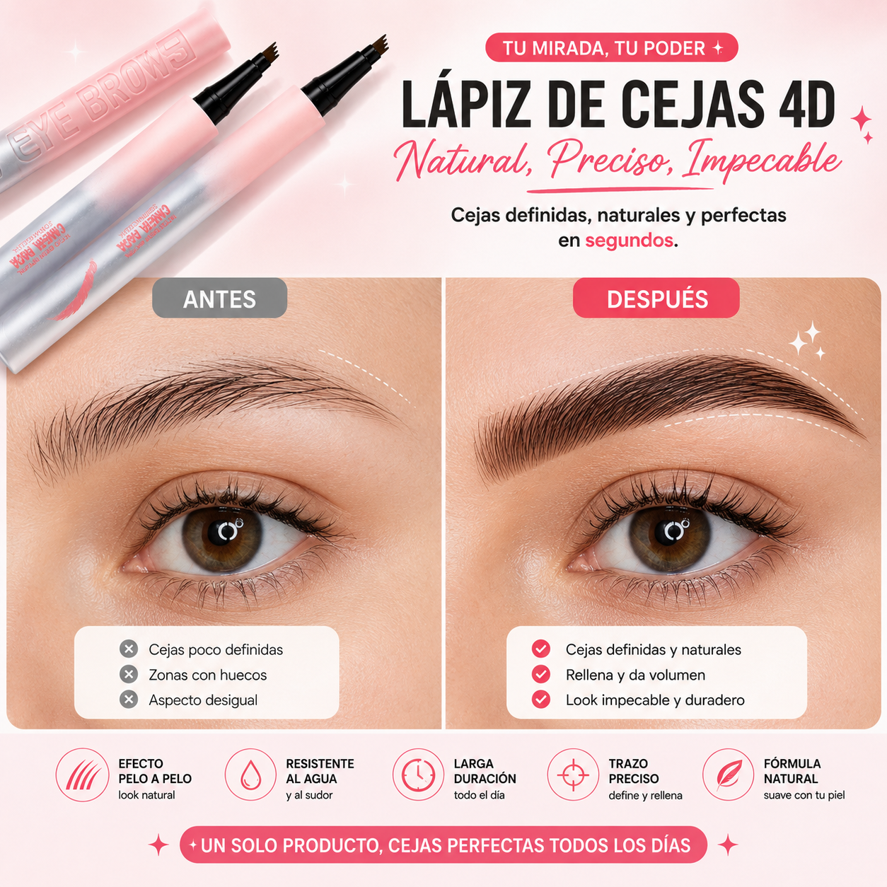 Lápiz cejas impermeable 4 puntas Oferta Especial 2x1