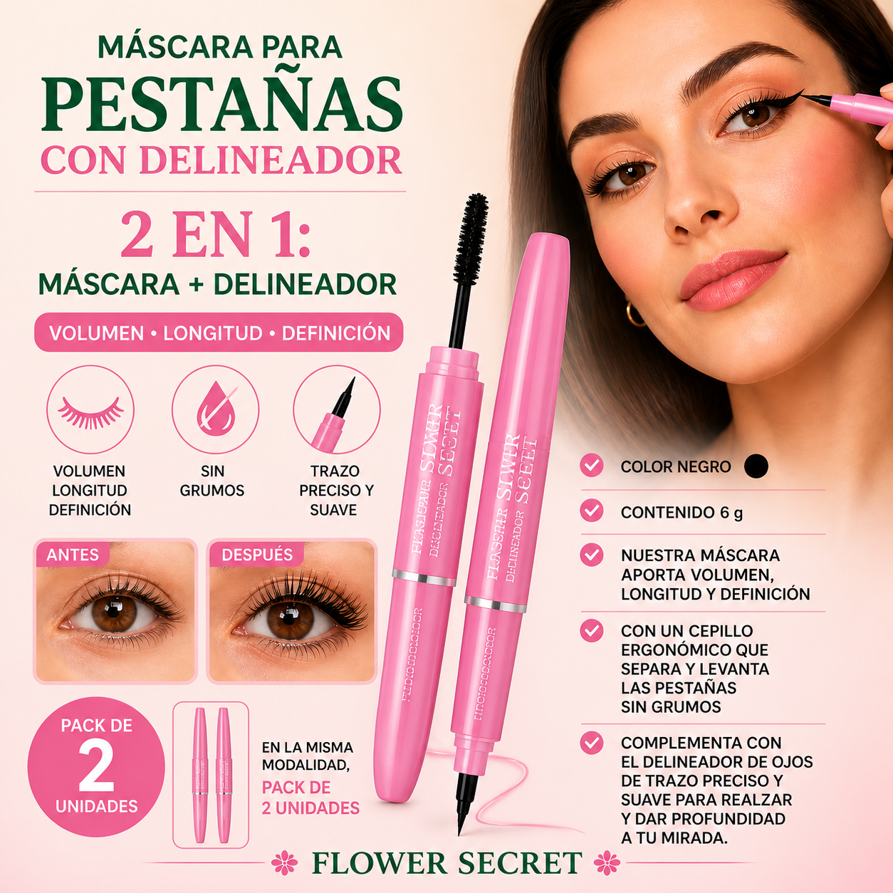 Máscara de Pestañas con Delineador - Oferta Especial 2x1
