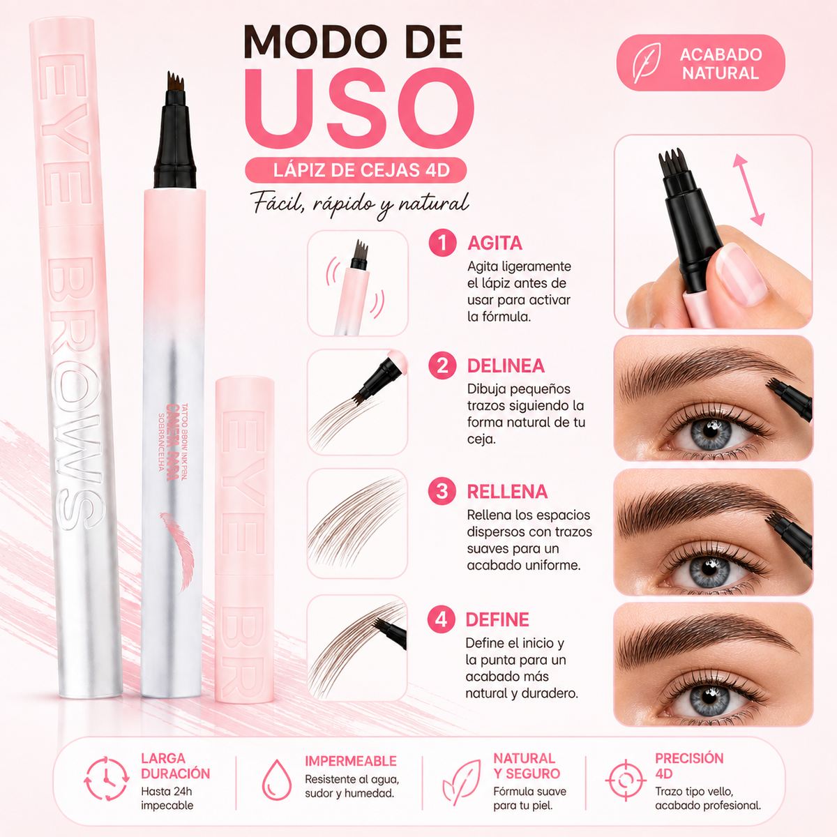 Lápiz cejas impermeable 4 puntas Oferta Especial 2x1