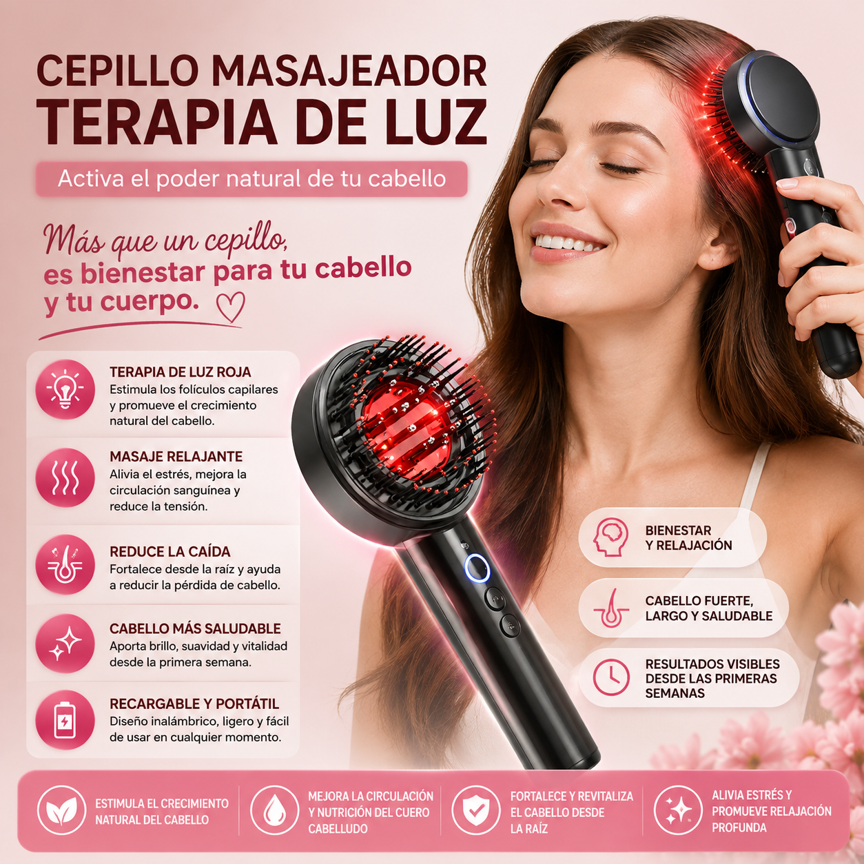 Cepillo Masajeador Cabello Terapia Luz